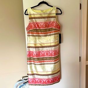 NWT Chetta B Coral and Cream Print Dress. Size 8